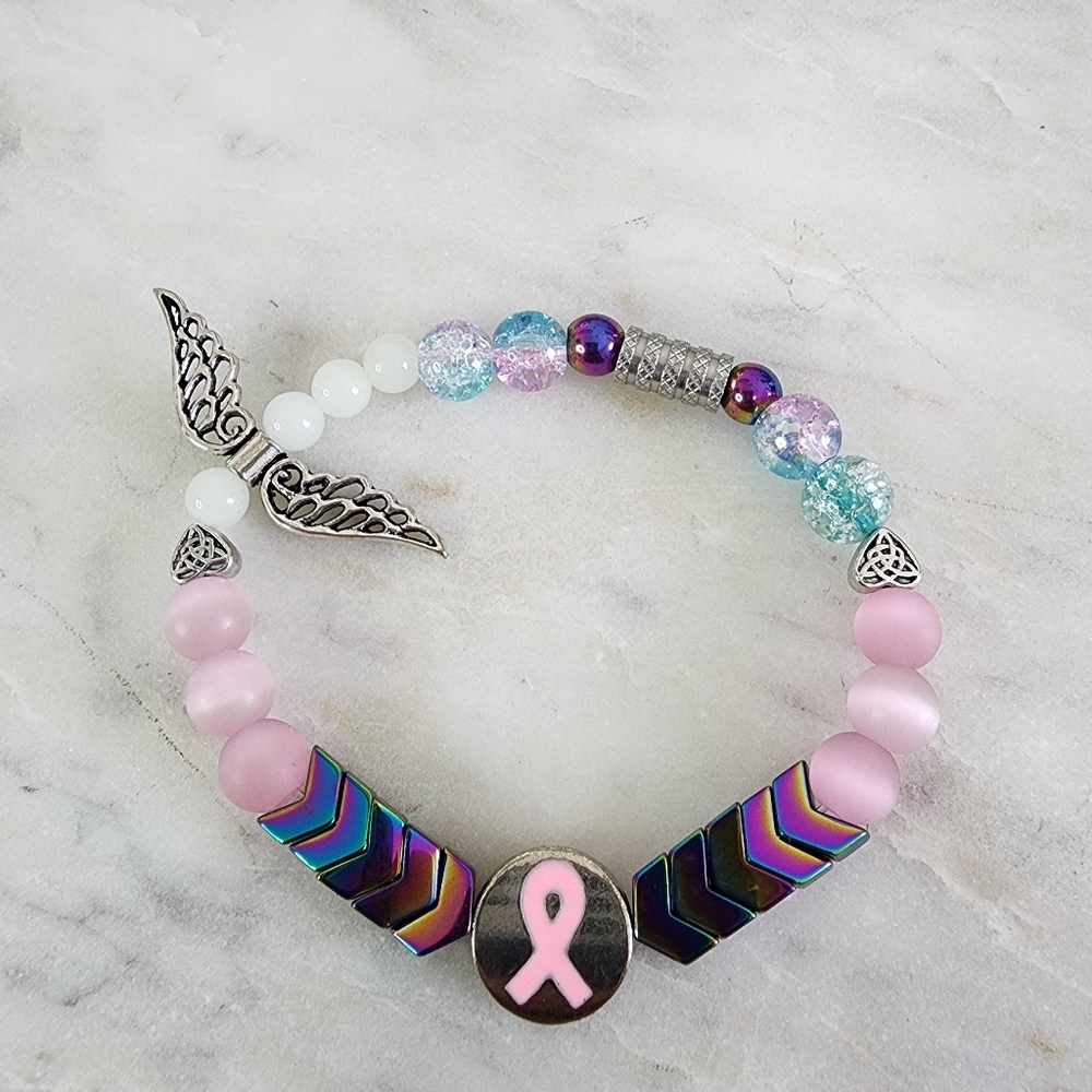 Women Bracelet made with hematite beads and stainless steel materials
